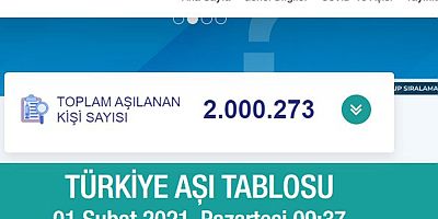 Türkiye’de aşılanan vatandaş sayısı 2 milyonu geçti